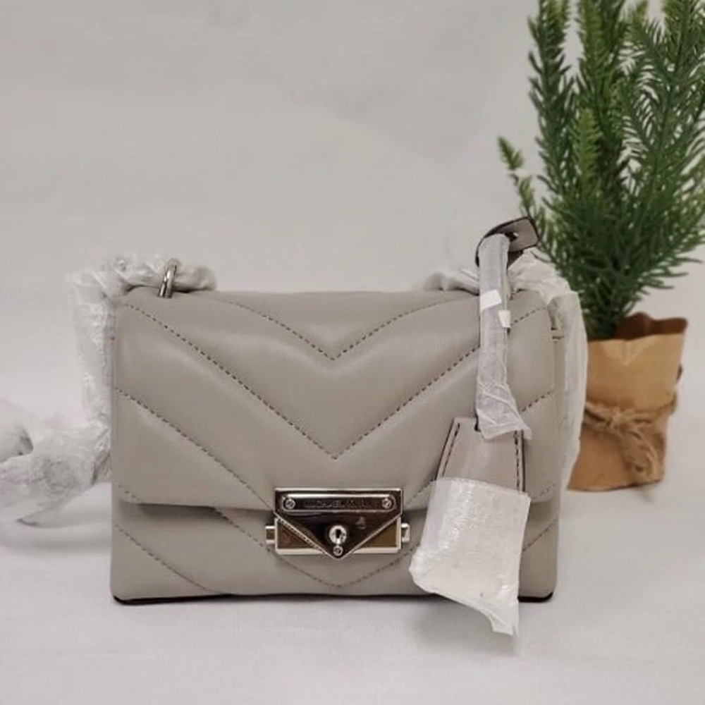 Michael Kors XS Cece Quilted Crossbody Bag Silver Gray